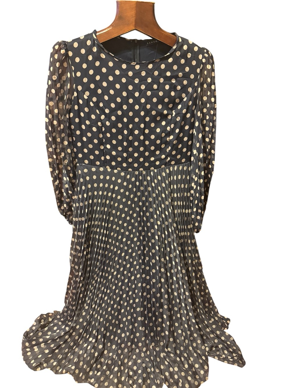 Sandro Paris blue and white polka Dot Pleated long elegant dress size M